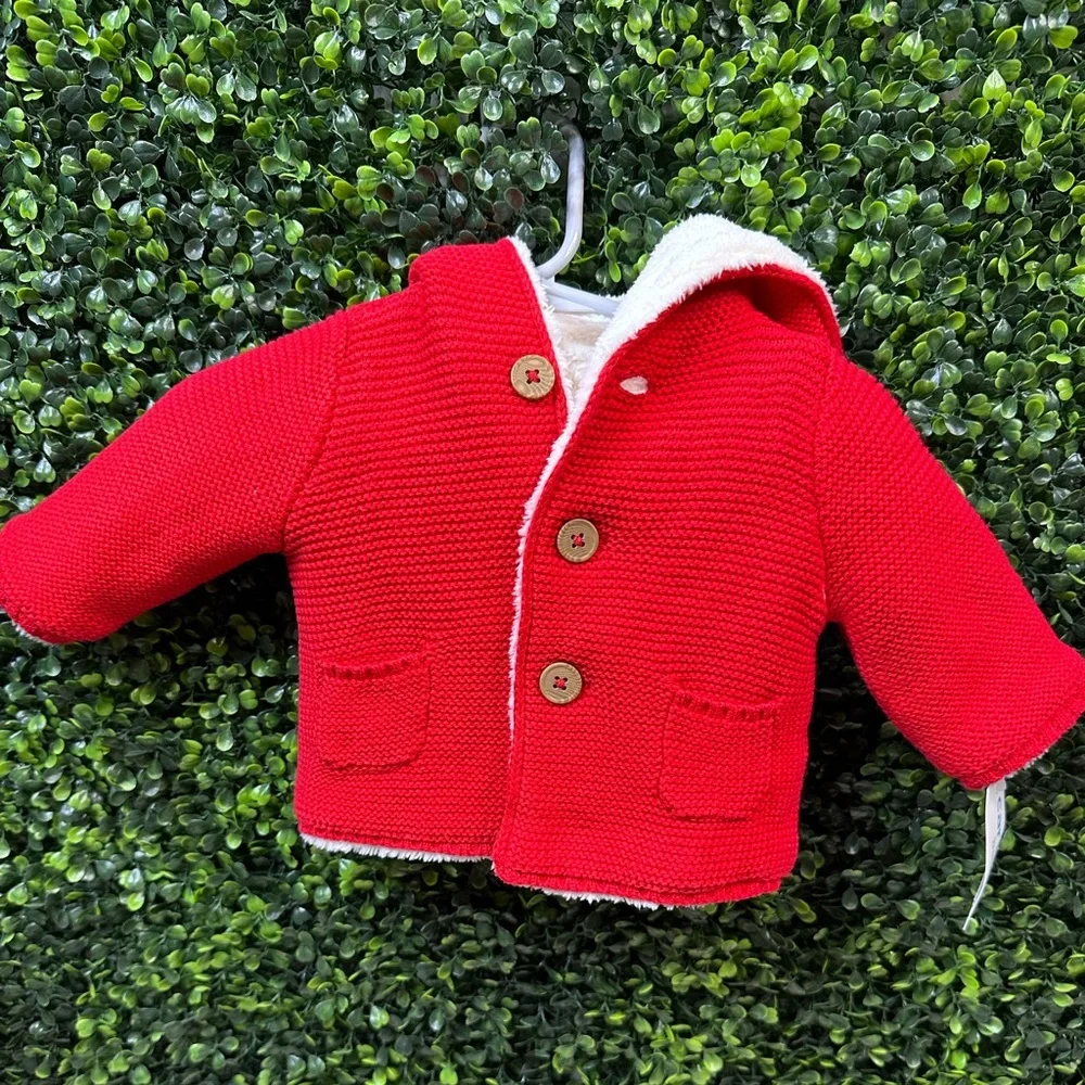 Red Knit‎ Baby Jacket with Hood nwt